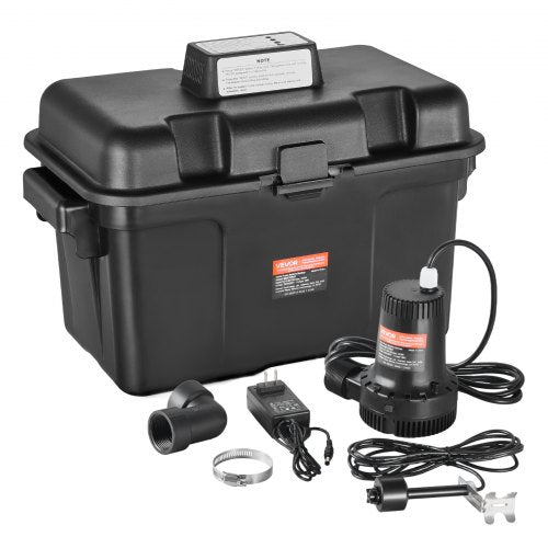 VEVOR Basement Emergency Back-Up Sump Pump, 2000GPH 0.17 HP Backup Sump Pump System, with 15V Adapter, Float Switch, 24-Hour-a-Day Monitoring Controll