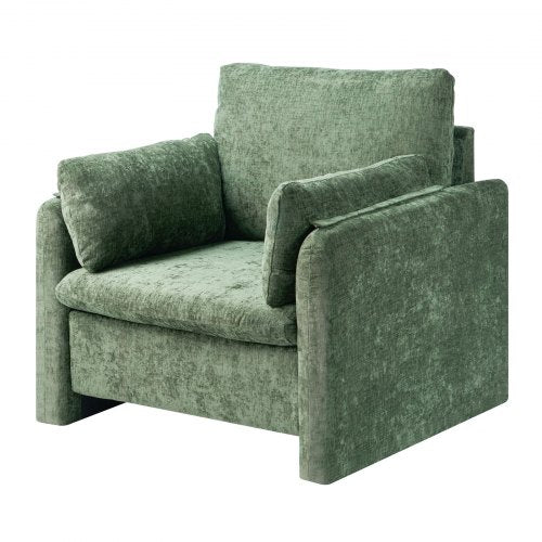 VEVOR Green Accent Chair, Modern Upholstered Accent Chair with Armrests, Cloth Arm Chairs with Thick Cushion and Arched Backrest, Single Fabric Armcha