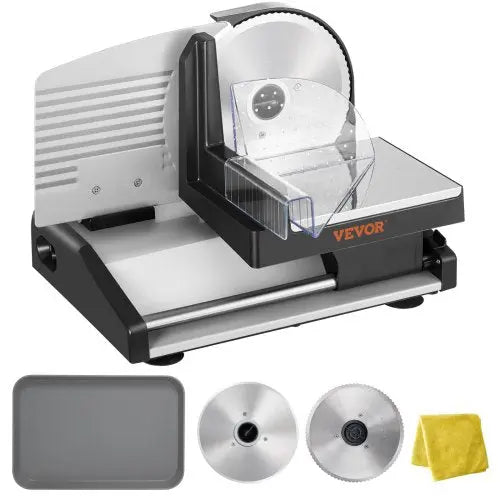 VEVOR Meat Slicer, 200W Electric Deli Slicer with Two 7.5" Stainless Steel Removable Blade, 0-15mm Adjustable Thickness for Home Use,  Child Lock Prot Matron Inn