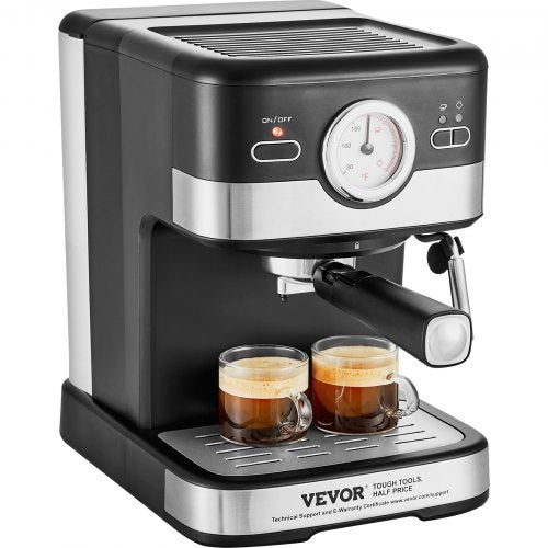 VEVOR Espresso Machine, 15 Bar Semi Automatic Espresso Maker with Milk Frother Steam Wand for Latte and Cappuccino, Professional Coffee Maker with Tem