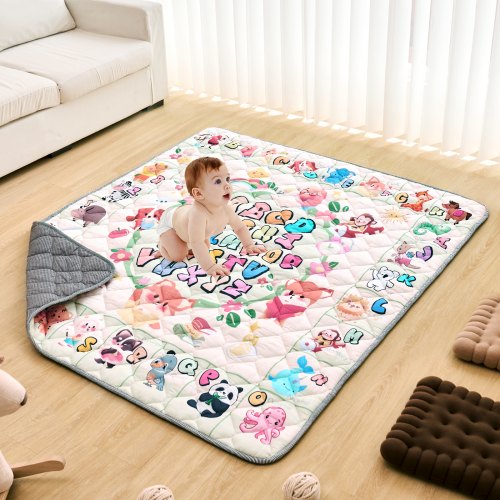 VEVOR Baby Play Mat, 59""x71"" Baby Crawling Mat, Non-Slip One-Piece Thickened Soft Baby Playmat, Foldable Rollable Floor Mat, Waterproof Activity Pla