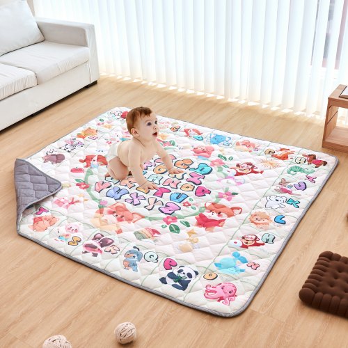 VEVOR Baby Play Mat, Extra Large 71""x79"" Baby Crawling Mat, Non-Slip One-Piece Thickened Soft Baby Mat, Foldable Floor Mat, Waterproof Activity Play