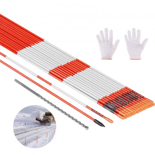 VEVOR Driveway Markers, 500Pcs 48 in Long 1-4 in Dia, Hi-Visibility Driveway Reflectors with 12 in Steel Drill Bits, Reflective Snow Sticks Fiberglass