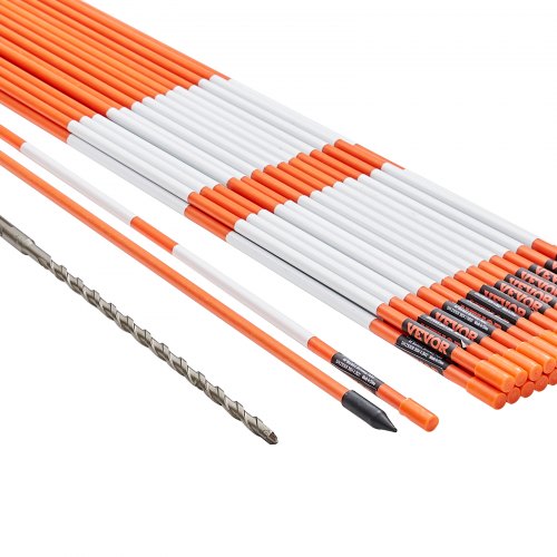 VEVOR Driveway Markers, 30 PCS 48 inch, 0.31 inch Diameter, Orange Fiberglass Poles Snow Stakes with Reflective Tape, 12" Steel Drill Bit & Protection