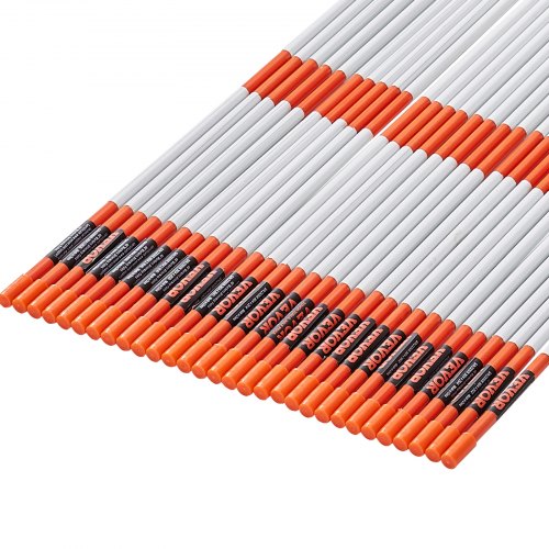 VEVOR Driveway Markers, 30 PCS 48 inch, 0.31 inch Diameter, Orange Fiberglass Poles Snow Stakes with Reflective Tape, 12" Steel Drill Bit & Protection