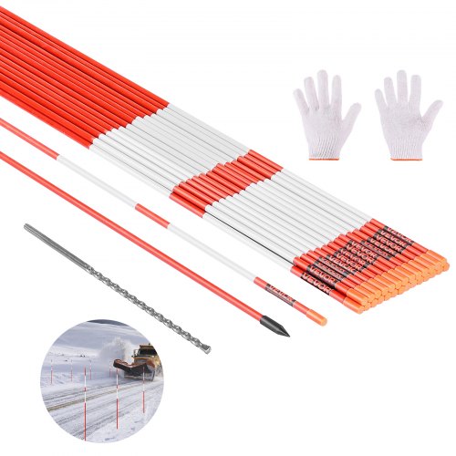 VEVOR Driveway Markers, 50Pcs 152cm Long 7.87mm Dia, Hi-Visibility Driveway Reflectors with 12 in Steel Drill Bits, Reflective Snow Sticks Fiberglass