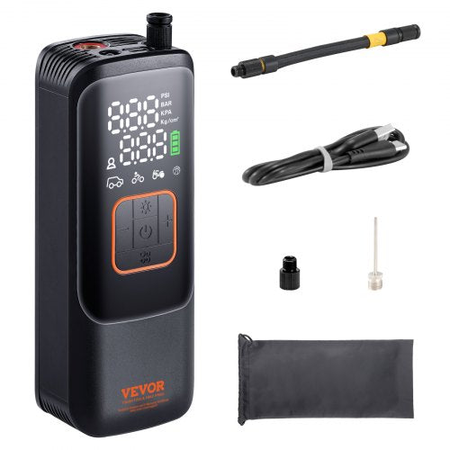 VEVOR Tire Inflator Portable Air Compressor, 150 PSI Electric Air Pump, 4000mAh Rechargeable Tire Pump with Auto-Off Function, LCD Pressure Gauge, 3 N