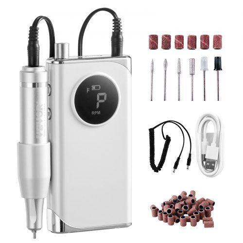 VEVOR Electric Rechargeable Nail Drill, 40,000RPM Portable Cordless Nail E File Machine, LCD-Display Acrylic Gel Grinder Tool with 6 Bits and 50PCS Sa