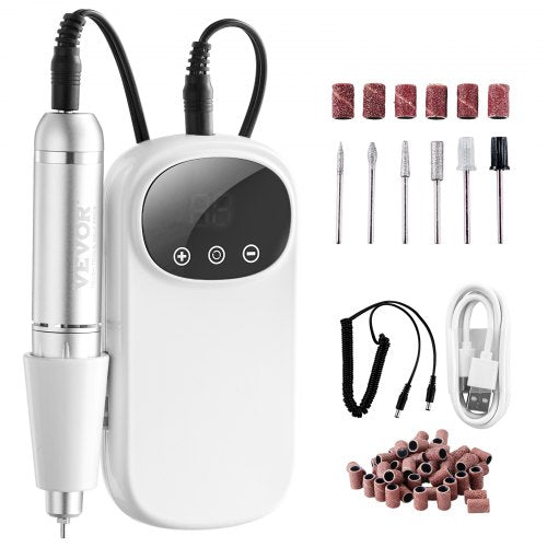 VEVOR Electric Rechargeable Nail Drill, 35,000RPM Portable Cordless Nail E File Machine, LCD-Display Acrylic Gel Grinder Tool with 6 Bits and 50PCS Sa
