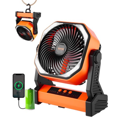 VEVOR 8 inch Rechargeable Camping Fan, Battery Operated with Light & Charging, 4 Speed Portable Outdoor Desktop Fan, 270-degree Manual Tilt for Tent,