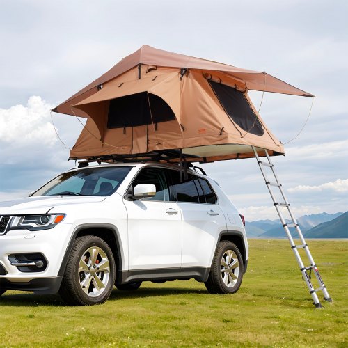 VEVOR Rooftop Tent Hard Shell, Naturnest Rooftop Tent Hardshell for 2-3 Person, Folding Hard Shell Roof Top Tent with Telescopic Ladder Mattress PVC C