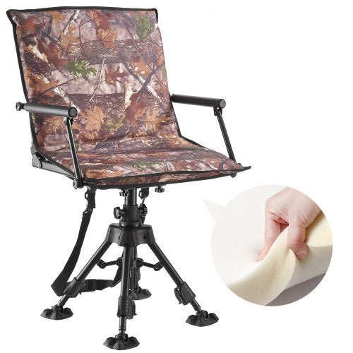 VEVOR Hunting Chair, 360° Silent Swivel, Foldable Portable Blind Chair, Heavy-Duty Steel Frame Ground Stool Seat, with Armrests, Cover, Anti-Sink Feet
