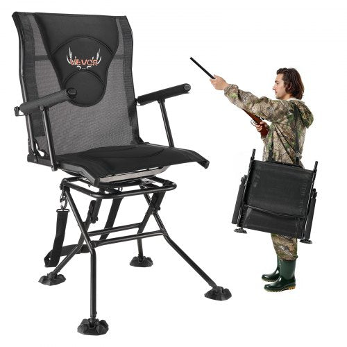 VEVOR Hunting Chair, 360° Silent Swivel, Foldable Portable Blind Chair, Heavy-Duty Steel Frame Ground Stool Seat, with Armrests, Adjustable Carry Stra