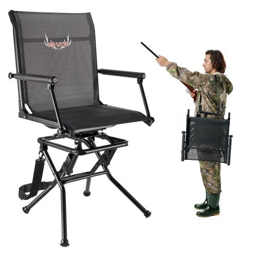 VEVOR Hunting Chair, 360° Silent Swivel, Foldable Lightweight Portable Blind Chair, Heavy-Duty Steel Frame Ground Stool Seat, with Armrest, Adjustable