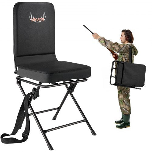 VEVOR Hunting Chair, 360° Silent Swivel, Foldable Lightweight Portable Blind Chair, Heavy-Duty Steel Frame Ground Stool Seat, with Adjustable Shoulder