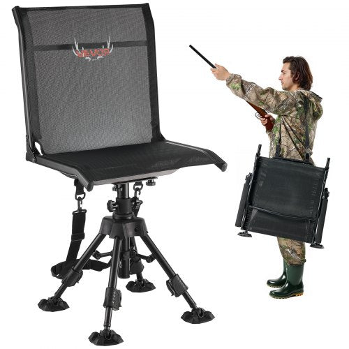 VEVOR Hunting Chair, 360° Silent Swivel, Foldable Portable Blind Chair, Heavy-Duty Steel Frame Ground Stool Seat with Anti-Sink Swivel Feet, Height Ad