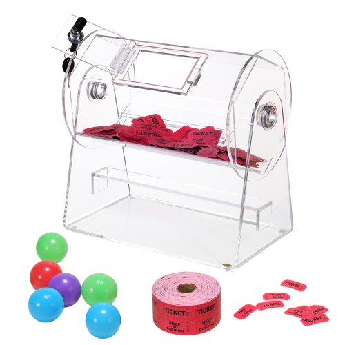 VEVOR Acrylic Raffle Drum, Holds 2500 Tickets or 100 Raffle Balls, Professional Raffle Ticket Spinning Cage with 2 Keys, Transparent Lottery Spinning