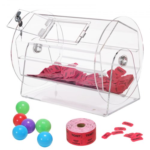 VEVOR Acrylic Raffle Drum, Holds 5000 Tickets or 200 Raffle Balls, Professional Raffle Ticket Spinning Cage with 2 Keys, Transparent Lottery Spinning