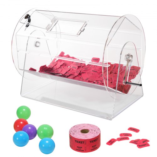 VEVOR Acrylic Raffle Drum, Holds 10000 Tickets or 300 Raffle Balls, Professional Raffle Ticket Spinning Cage with 2 Keys, Transparent Lottery Spinning
