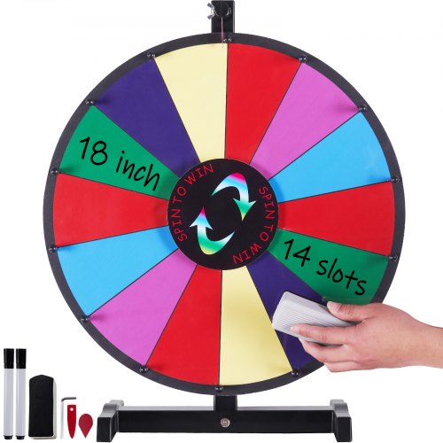 VEVOR 18 inch Spinning Prize Wheel, 14 Slots Tabletop Spinner, Heavy Duty Roulette Wheel with a Dry Erase and 2 Markers, Win Fortune Spin Games in Par