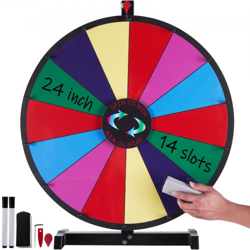 VEVOR 24 inch Spinning Prize Wheel, 14 Slots Tabletop Spinner, Heavy Duty Roulette Wheel with a Dry Erase and 2 Markers, Win Fortune Spin Games in Par