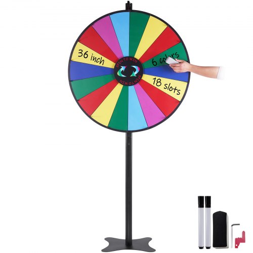 VEVOR 36 inch Spinning Prize Wheel, 18 Slots Spinning Wheel, Roulette Wheel with a Dry Erase and 2 Markers, Tabletop or Floor Standing Win Fortune Spi