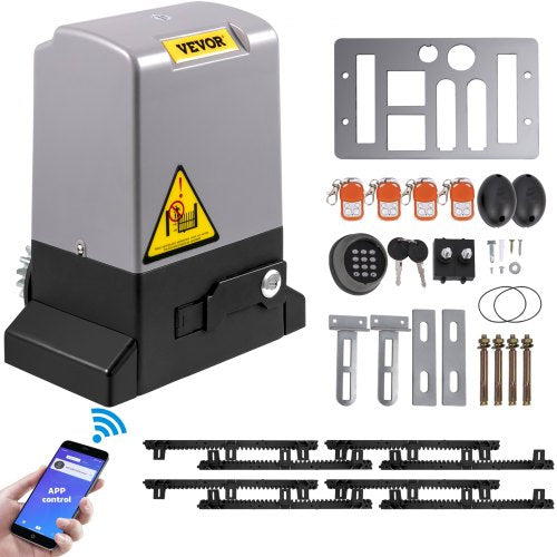 VEVOR Sliding Gate Opener, 1800 KG 4 m, Automatic Sliding Gate with 4 Remote Controllers & APP Control, Electric Rolling Driveway Slide Gate Motor, Co