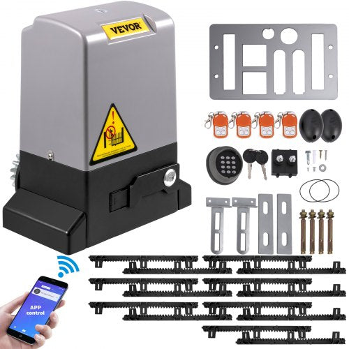 VEVOR Sliding Gate Opener, 1800 KG 7 m, Automatic Sliding Gate with 4 Remote Controllers & APP Control, Electric Rolling Driveway Slide Gate Motor, Co