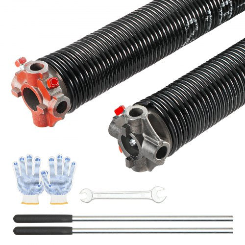 VEVOR Garage Door Torsion Springs, Pair of 0.218 x 2 x 24inch, 16000 Cycles, Garage Door Springs with Non-Slip Winding Bars, Gloves and Mounting Wrenc