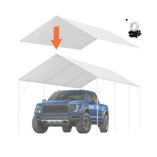 VEVOR 10 x 20 ft Carport Replacement Canopy Cover, Garage Top Tent Shelter Tarp Heavy-Duty Waterproof & UV Protected, Easy Installation with 40 Ball B