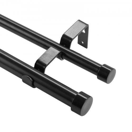 VEVOR Double Rod Curtain Rods, 182.9-365.8 cm Adjustable Length, Black Double Curtain Rods with Cap Finials, 2.5 cm and 1.9 cm Diameter, Double Window