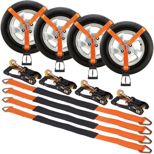 VEVOR Ratchet Tie Down Straps Kit, 2" x 120" Tire Straps, 5512 LBS Working Load, 11023 LBS Breaking Strength, Car Tie Down Straps with Snap Hooks for