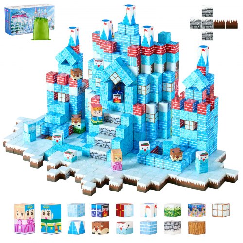 VEVOR Magnetic Blocks, 150 PCS Glacier Castle Set, Magnetic Building Cubes for Kids, STEM Montessori Sensory Toys for Christmas Birthday Gift, Constru
