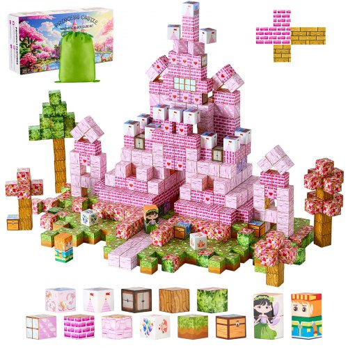 VEVOR Magnetic Blocks, 100 PCS Princess Castle Set, Magnetic Building Cubes for Kids, STEM Montessori Sensory Toys for Christmas Birthday Gift, Constr