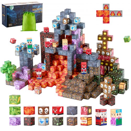 VEVOR Magnetic Blocks, 150 PCS Dark Castle Set, Magnetic Building Cubes for Kids, STEM Montessori Sensory Toys for Christmas Birthday Gift, Constructi