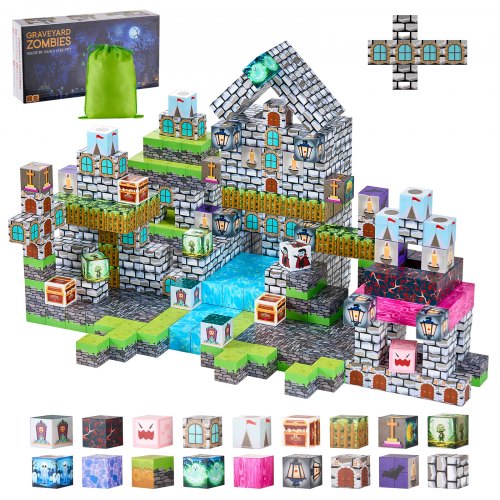 VEVOR Magnetic Blocks, 100 PCS Cemetery Zombies Set, Magnetic Building Cubes for Kids, STEM Montessori Sensory Toys for Christmas Birthday Gift, Const