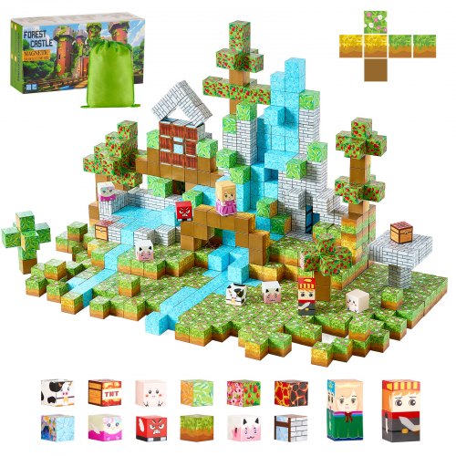 VEVOR Magnetic Blocks, 150 PCS Forest Castle Set, Magnetic Building Cubes for Kids, STEM Montessori Sensory Toys for Christmas Birthday Gift, Construc