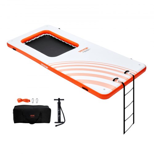 VEVOR Inflatable Floating Dock, 15x6.5FT Inflatable Dock Platform with 4*6FT Trampoline Mesh Pool, Non-Slip Floating Platform Water Mat with Portable 