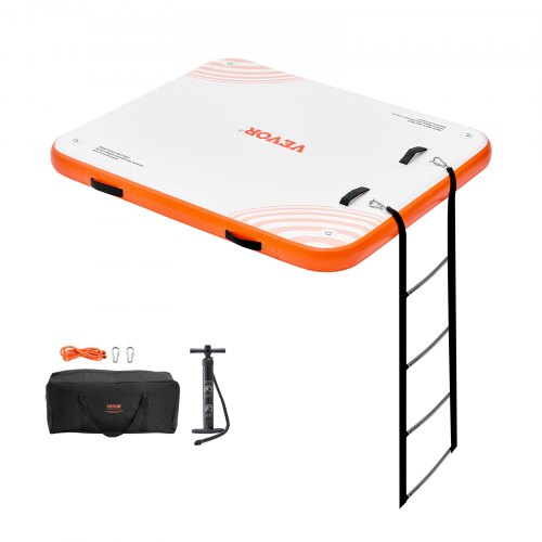 VEVOR Inflatable Floating Dock, 6 x 5FT Inflatable Dock Platform, Non-Slip Water Floating Dock Mat with Portable Carrying Bag & Detachable Ladder, Flo