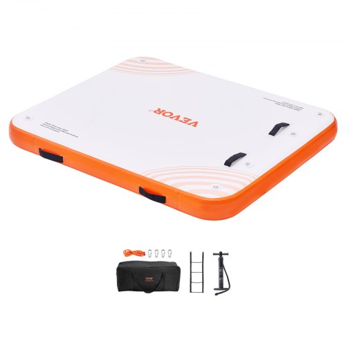 VEVOR Inflatable Floating Dock, 6 x 5FT Inflatable Dock Platform, Non-Slip Water Floating Dock Mat with Portable Carrying Bag & Detachable Ladder, Flo