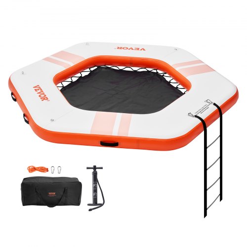 VEVOR Inflatable Floating Dock, ø8.5FT Inflatable Dock Platform with ø5FT Trampoline Mesh Pool, Non-Slip Floating Platform Water Mat with Portable Bag