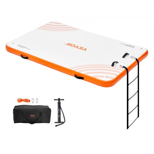 VEVOR Inflatable Floating Dock, 8 x 5FT Inflatable Dock Platform, Non-Slip Water Floating Dock Mat with Portable Carrying Bag & Detachable Ladder, Flo
