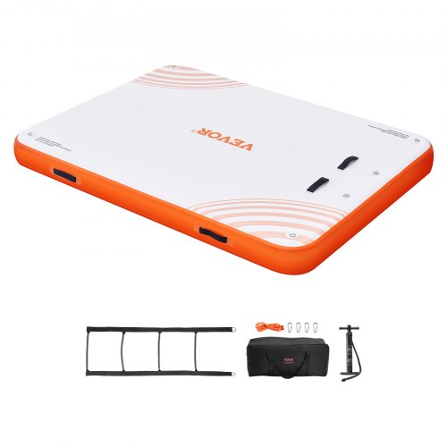 VEVOR Inflatable Floating Dock, 8 x 6FT Inflatable Dock Platform, Non-Slip Water Floating Dock Mat with Detachable Ladder & Portable Carrying Bag, Flo