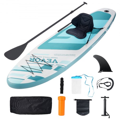 VEVOR Inflatable Stand Up Paddle Board, 10' x 33" x 6" Wide SUP Paddleboard with Removable Kayak Seat, Board Accessories, Pump, Paddle, Fin, Backpack,