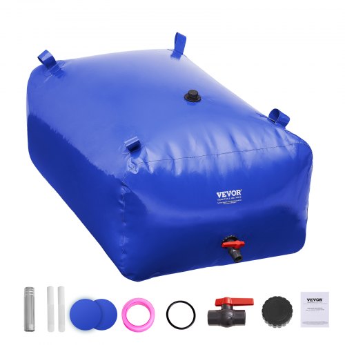 VEVOR 400L-105.7 Gallon Water Storage Bladder, RV Water Tank, 1000D Blue PVC Collapsible Water Storage Containers, Large Capacity Soft Water Bag, Port