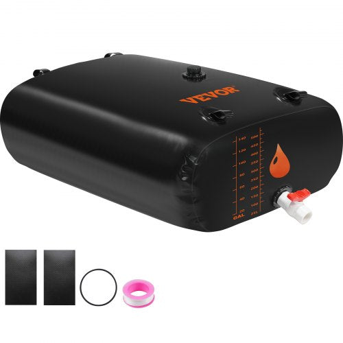 VEVOR Water Tank Bladder, 541.3 L Large Capacity, PVC Collapsible Water Bladder Including Spigots and Overflow Kit, Portable Water Storage Bladder for