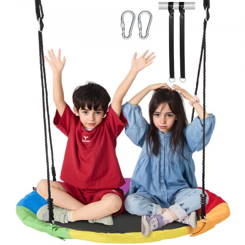 VEVOR Tree Swing, 40 Inch Saucer Swing, 750lbs Weight Capacity, 900D Oxford Fabric Swing Seat with 2 Tree Hanging Straps and Adjustable Multi-Strand R