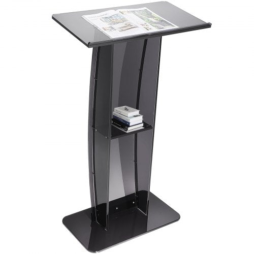 VEVOR Acrylic Podium, 47" Tall, Acrylic Podium Stand with Wide Reading Surface & Storage Shelf, Floor-standing Clear Pulpits Acrylic for Church Office