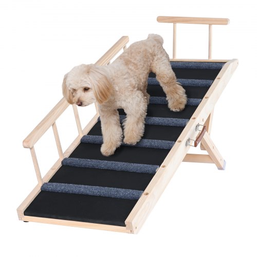 VEVOR Dog Ramp, Folding Pet Ramp for Bed, Adjustable Dog Ramp for Small, Large, Old Dogs & Cats, Wooden Pet Ramp with 47.2" Long Ramp, Adjustable from