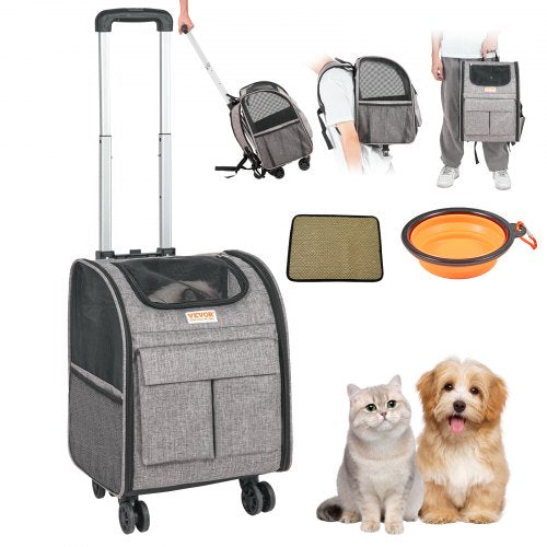 VEVOR Rolling Pet Carrier Backpack with Removable Wheels for Under 18LBS, Large Soft Sided Wheeled Dog Carrier Cat Travel Carrier Airline Approved for